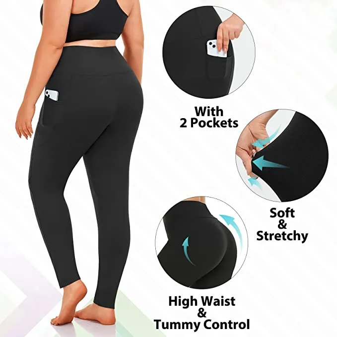 2 Pack Black Plus Size Leggings with Pockets for Women