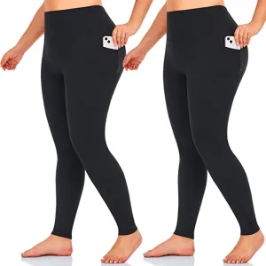 2 Pack Black Plus Size Leggings with Pockets for Women