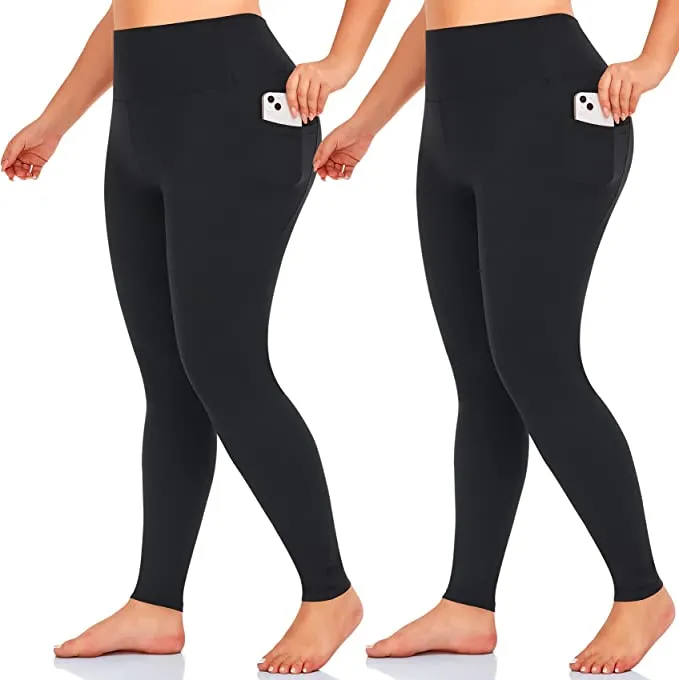 2 Pack Black Plus Size Leggings with Pockets for Women
