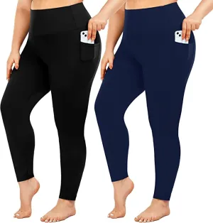 2 Pack Plus Size Leggings with Pockets for Women