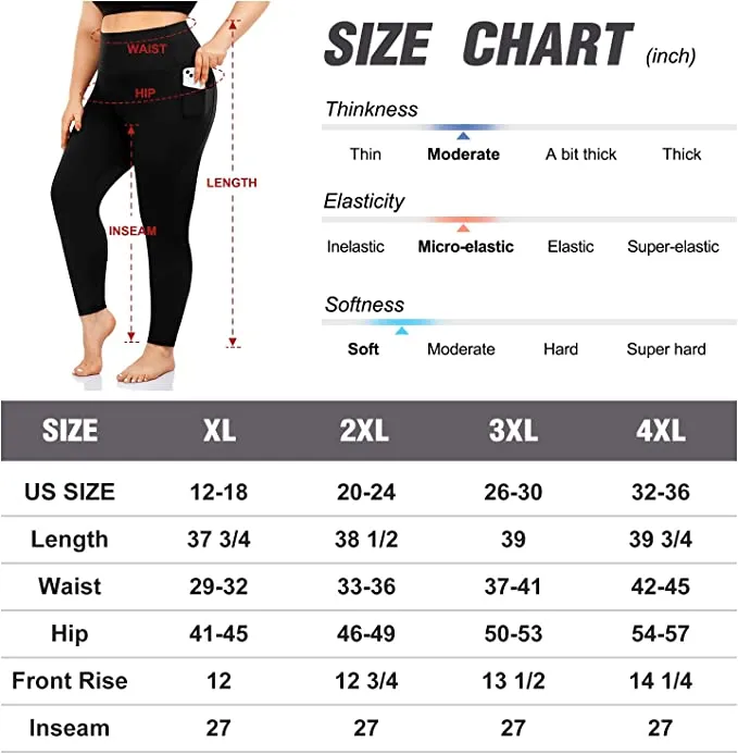 2 Pack Plus Size Leggings with Pockets for Women