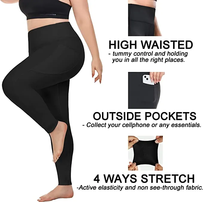 2 Pack Plus Size Leggings with Pockets for Women