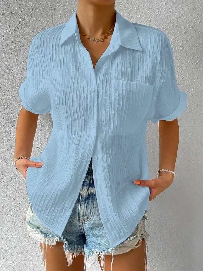 2024 New Shirt Collar Casual Buttoned Loose Blouse