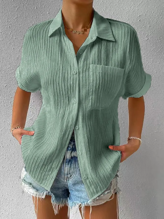2024 New Shirt Collar Casual Buttoned Loose Blouse