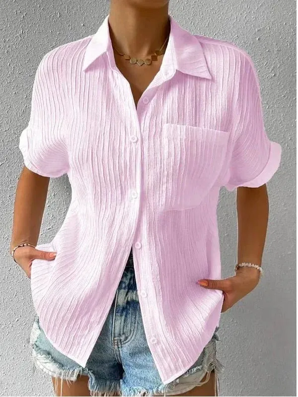 2024 New Shirt Collar Casual Buttoned Loose Blouse