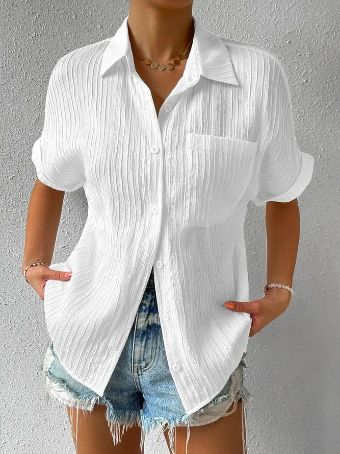 2024 New Shirt Collar Casual Buttoned Loose Blouse