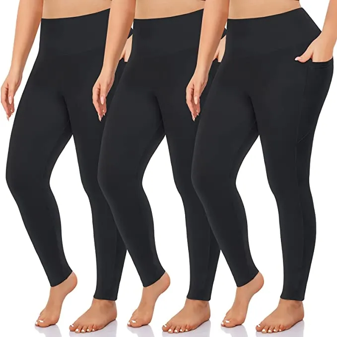 3 Pack Plus Size Leggings with Pockets for Women