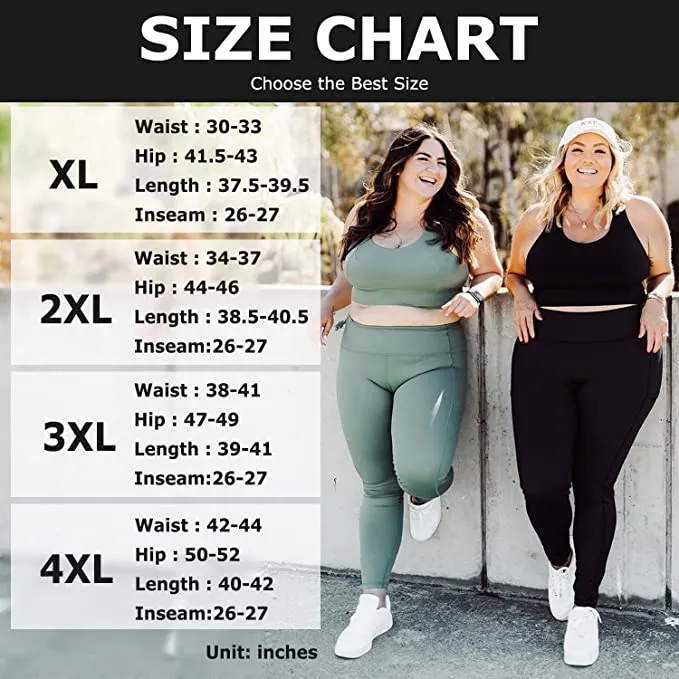 3 Pack Plus Size Leggings with Pockets for Women