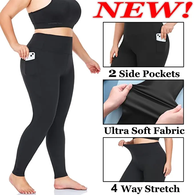 3 Pack Plus Size Leggings with Pockets for Women