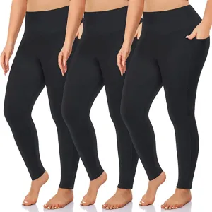 3 Pack Plus Size Leggings with Pockets for Women