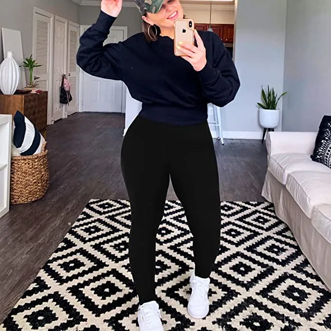 3 Pack Plus Size Leggings with Pockets for Women