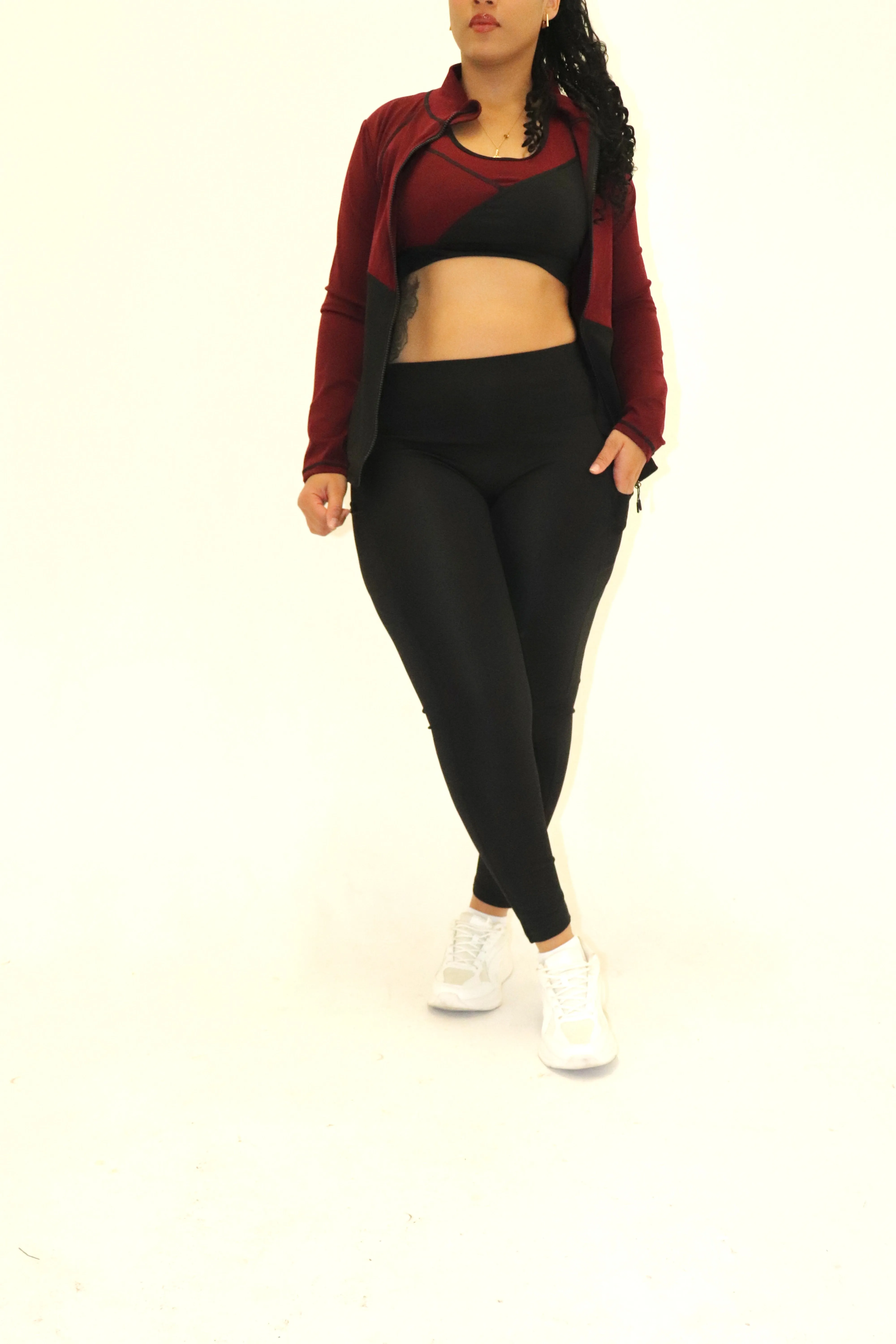 3 Piece Matching Workout Sets in Burgundy/Black (Last Chance-No Restock)