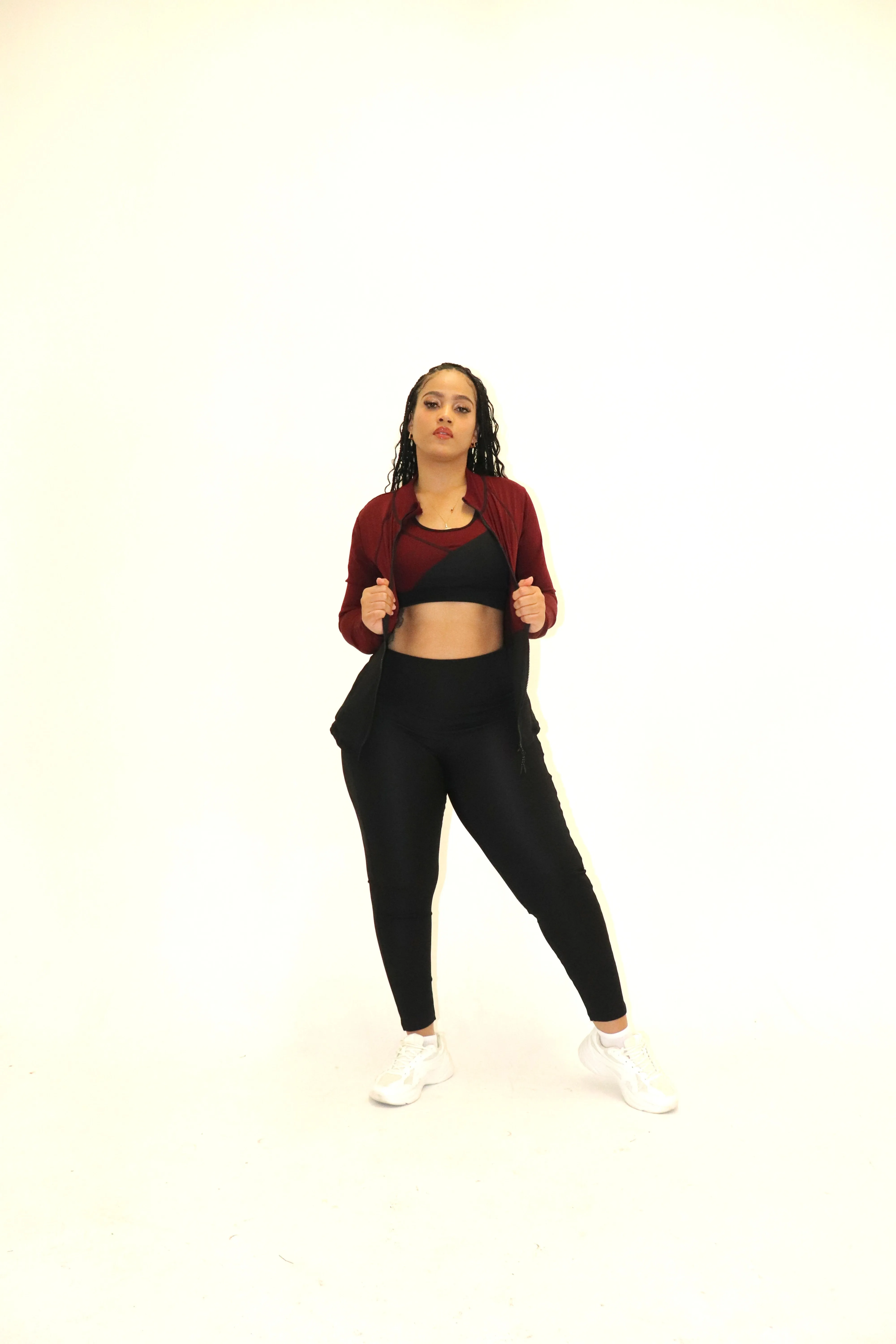 3 Piece Matching Workout Sets in Burgundy/Black (Last Chance-No Restock)