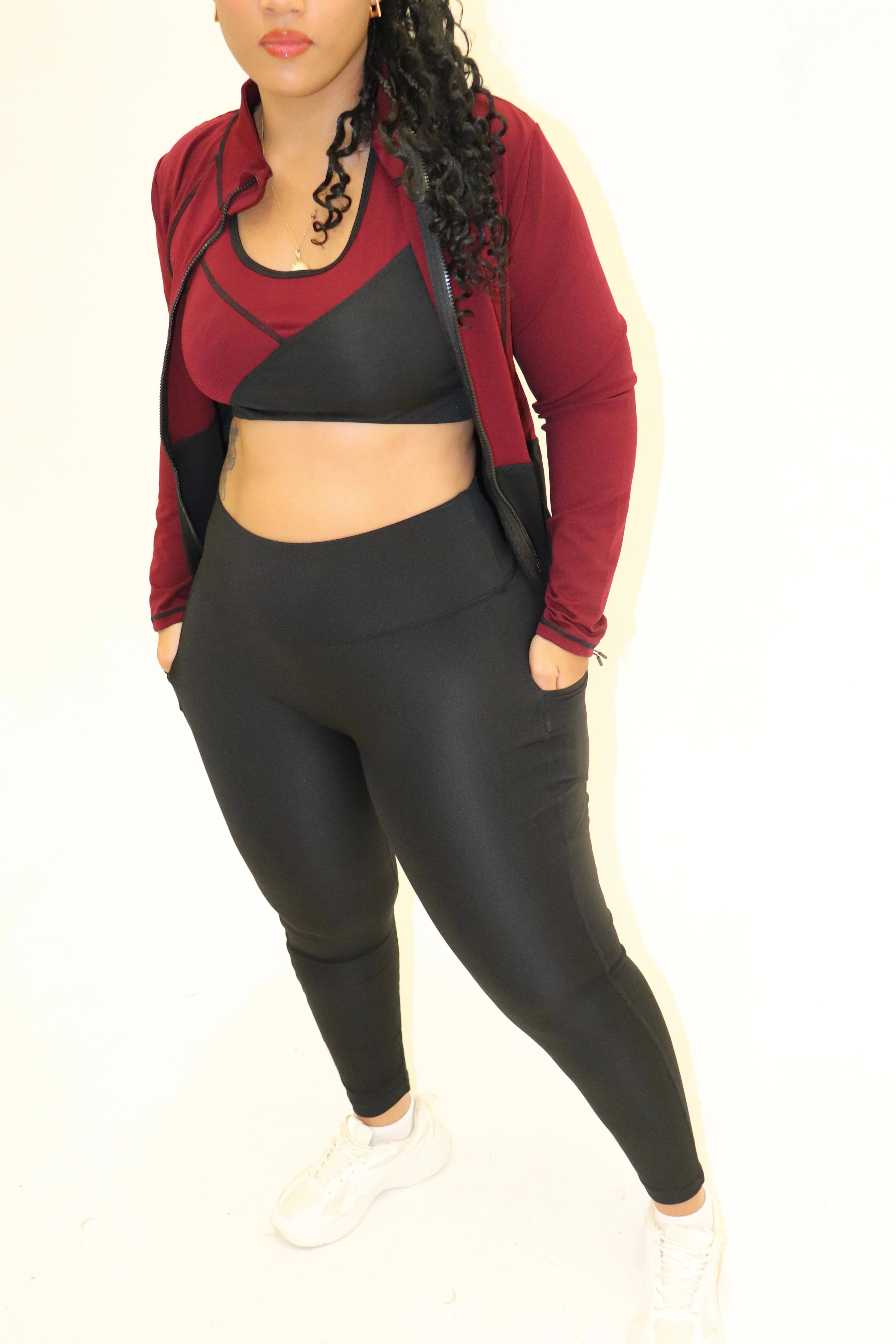 3 Piece Matching Workout Sets in Burgundy/Black (Last Chance-No Restock)
