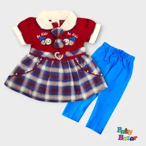 Adorable Baby Outfit - Plaid Dress with Blue Leggings