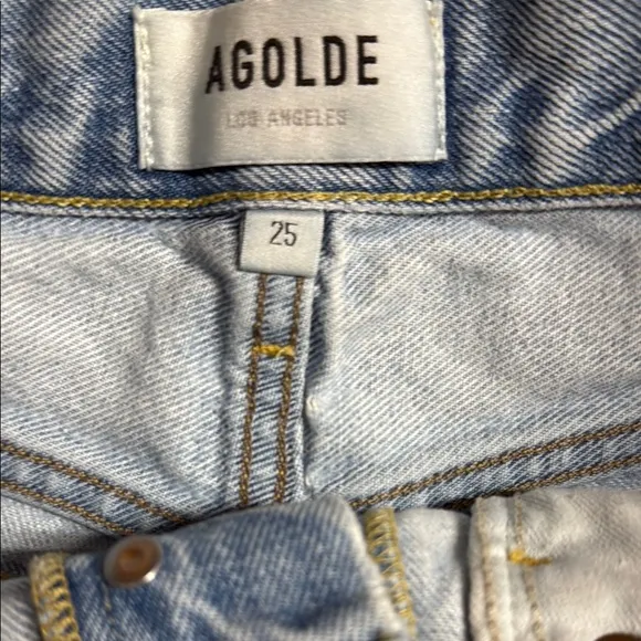 Agolde Blue and White Jean Shorts High-Waisted Distressed