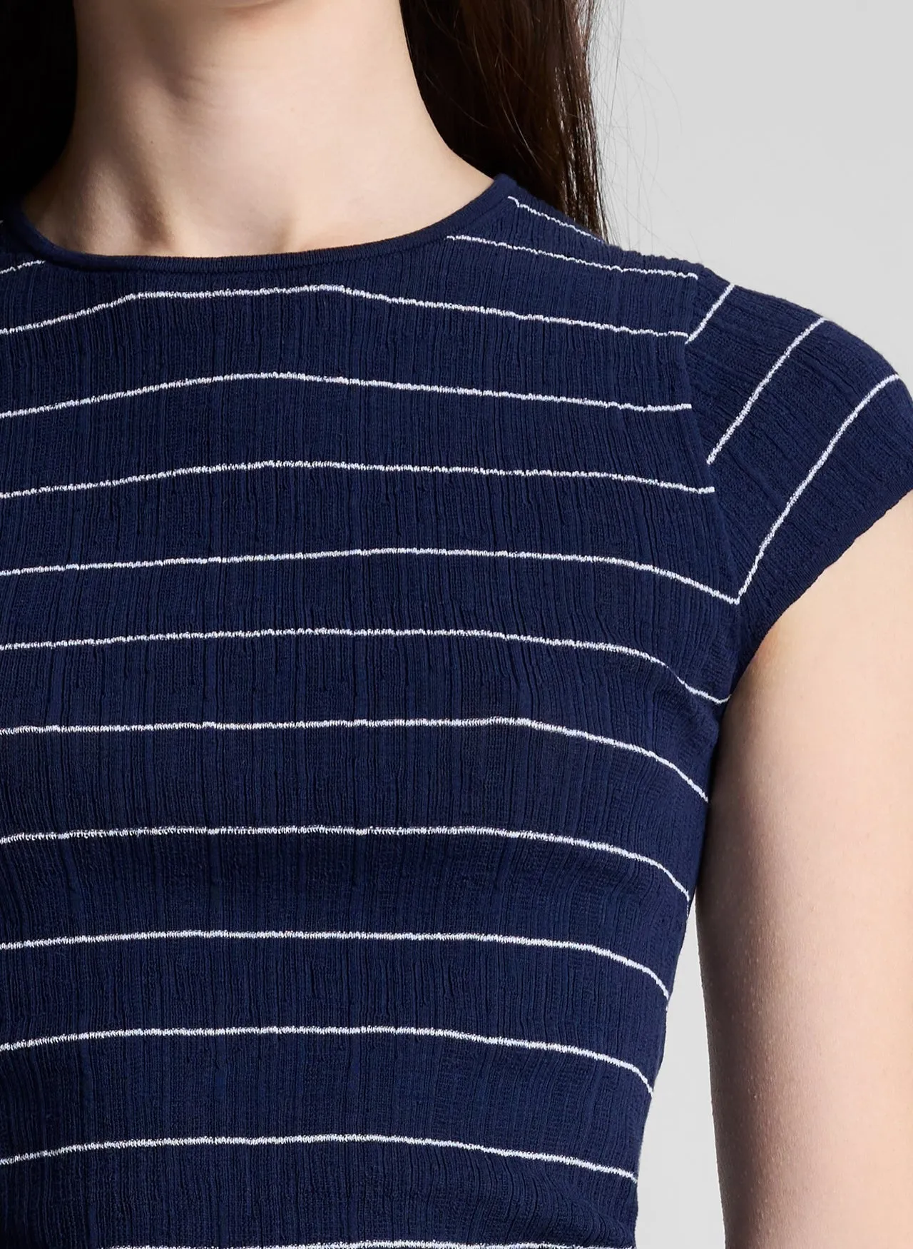 A.L.C. Sam Fine Cotton Knit Top in Bright White/Navy
