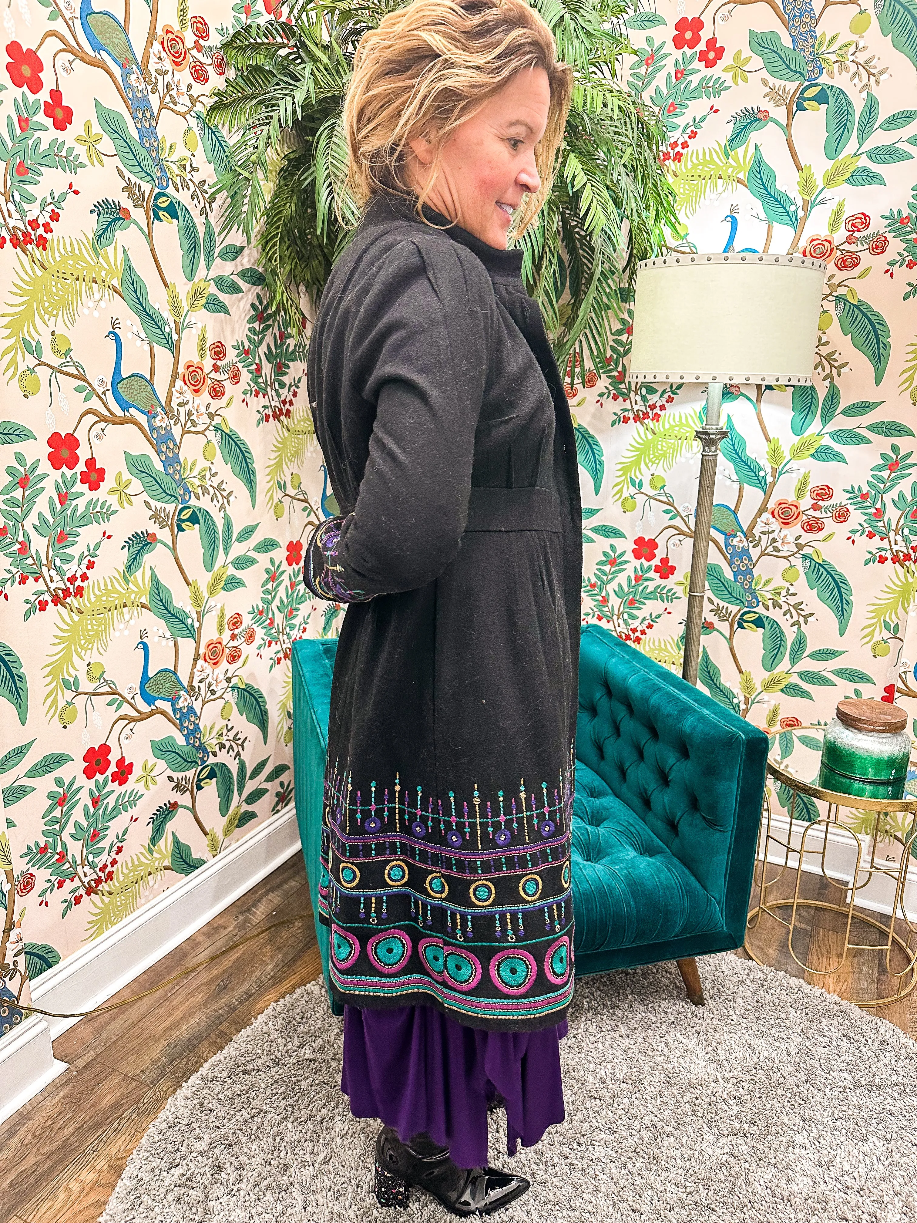 ANT Black Embroidered Peacoat