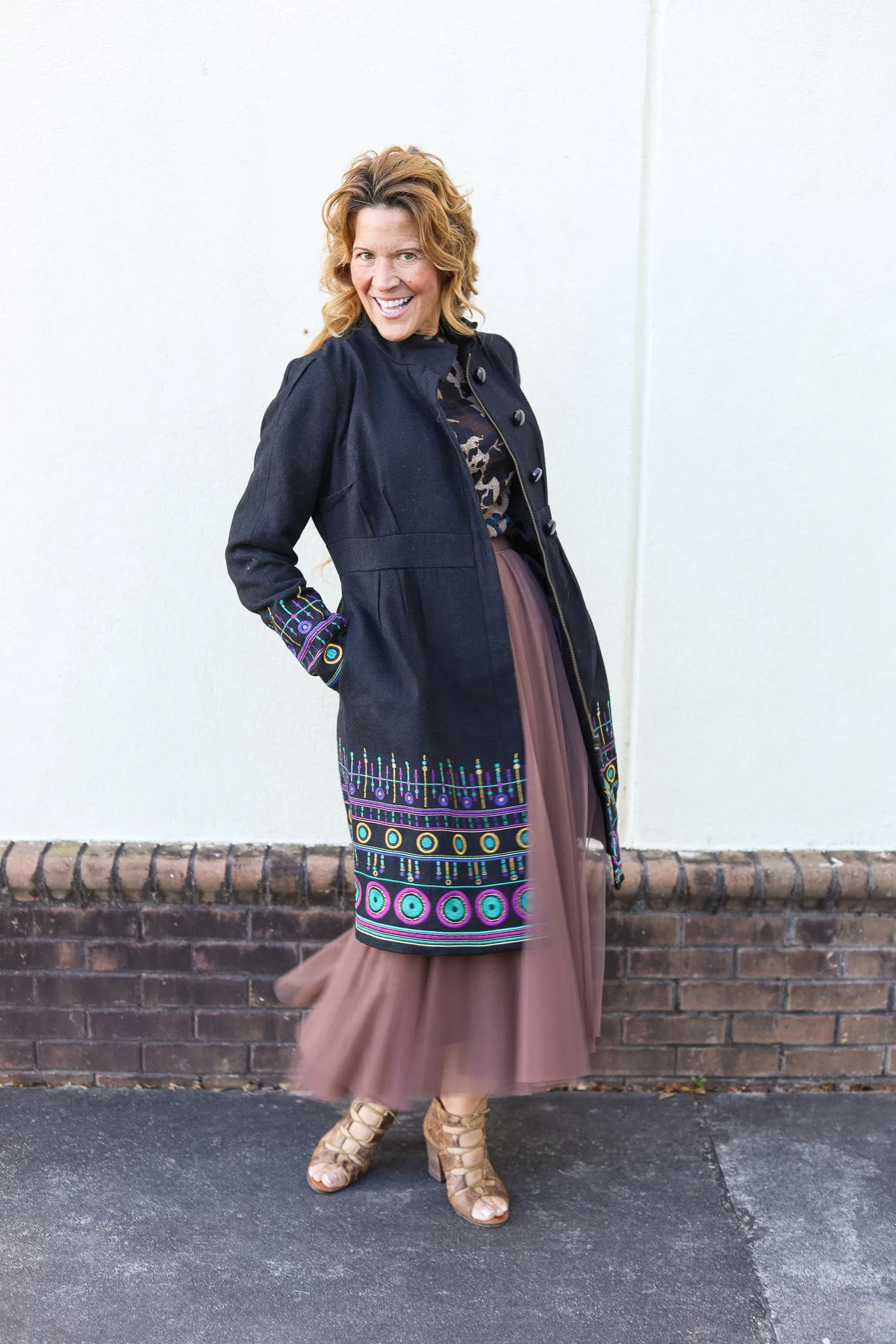 ANT Black Embroidered Peacoat