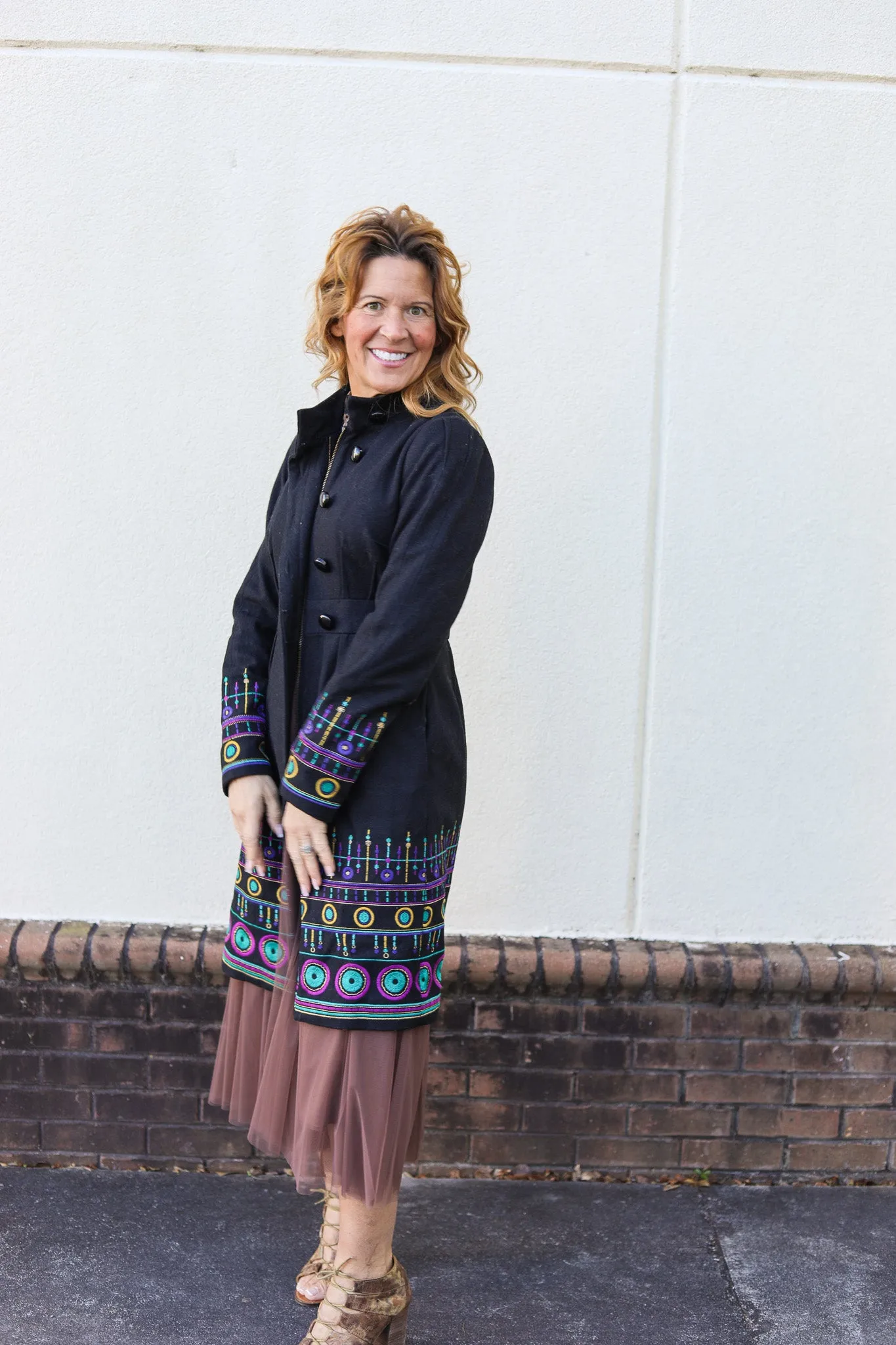 ANT Black Embroidered Peacoat