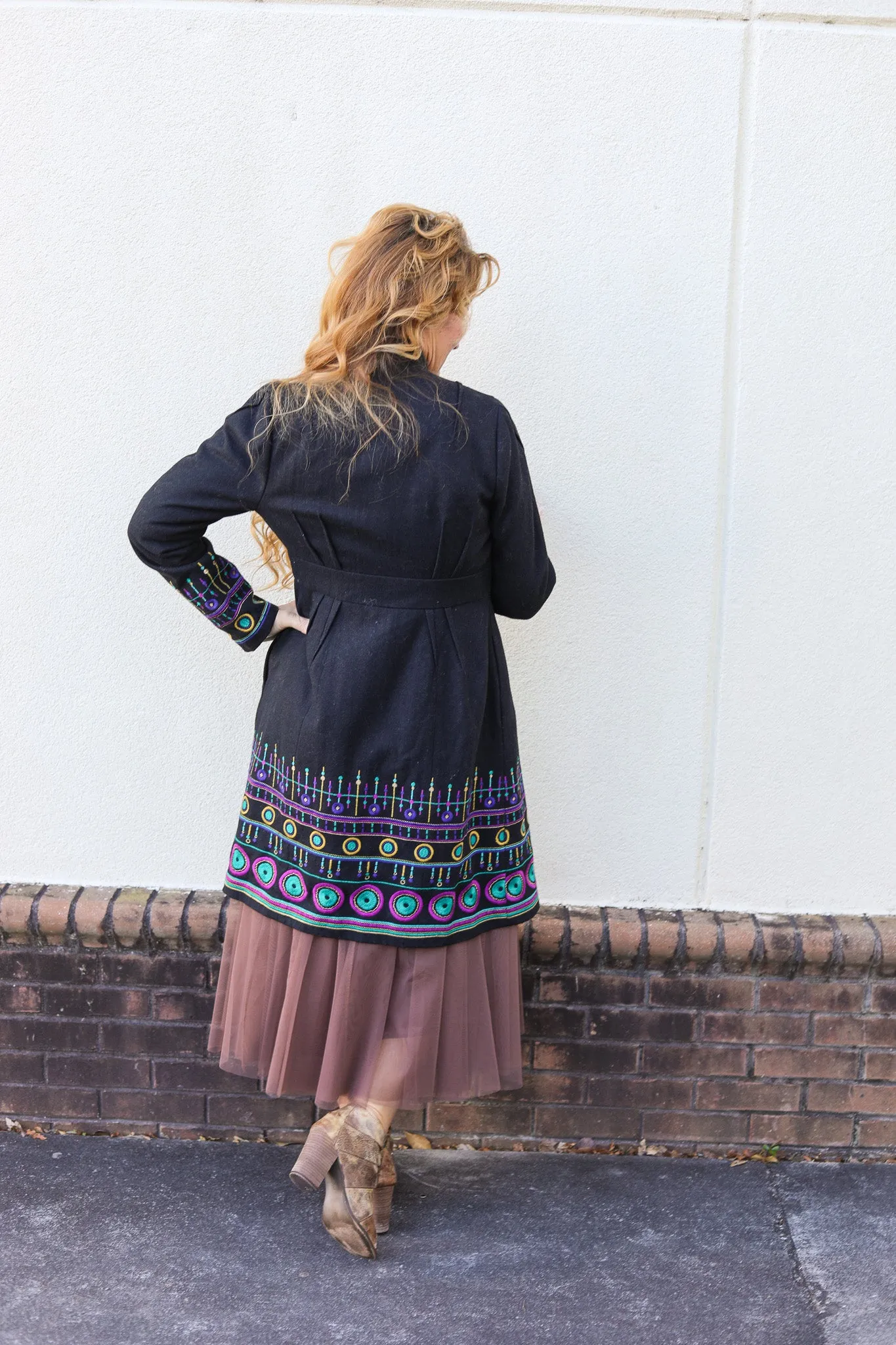ANT Black Embroidered Peacoat