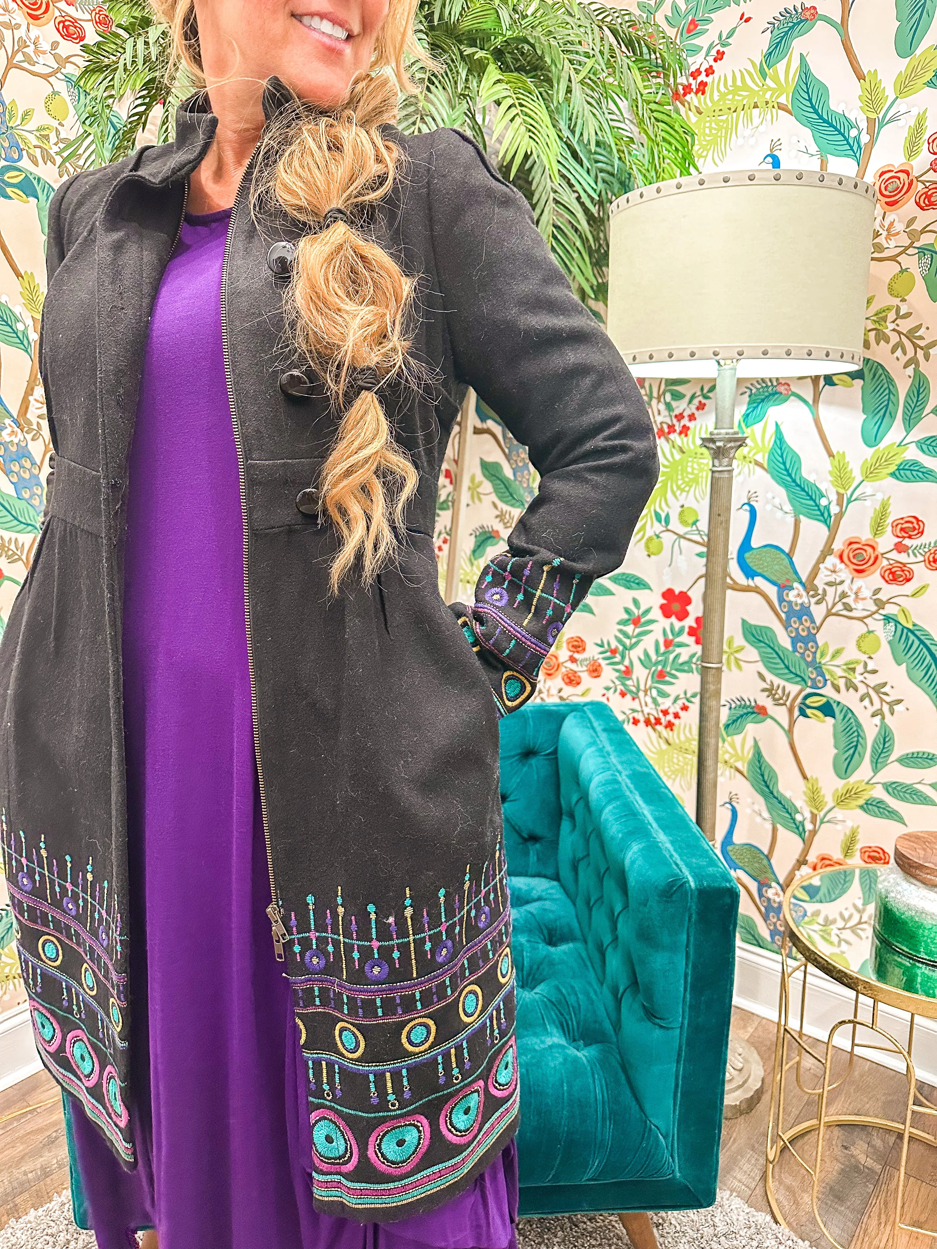 ANT Black Embroidered Peacoat