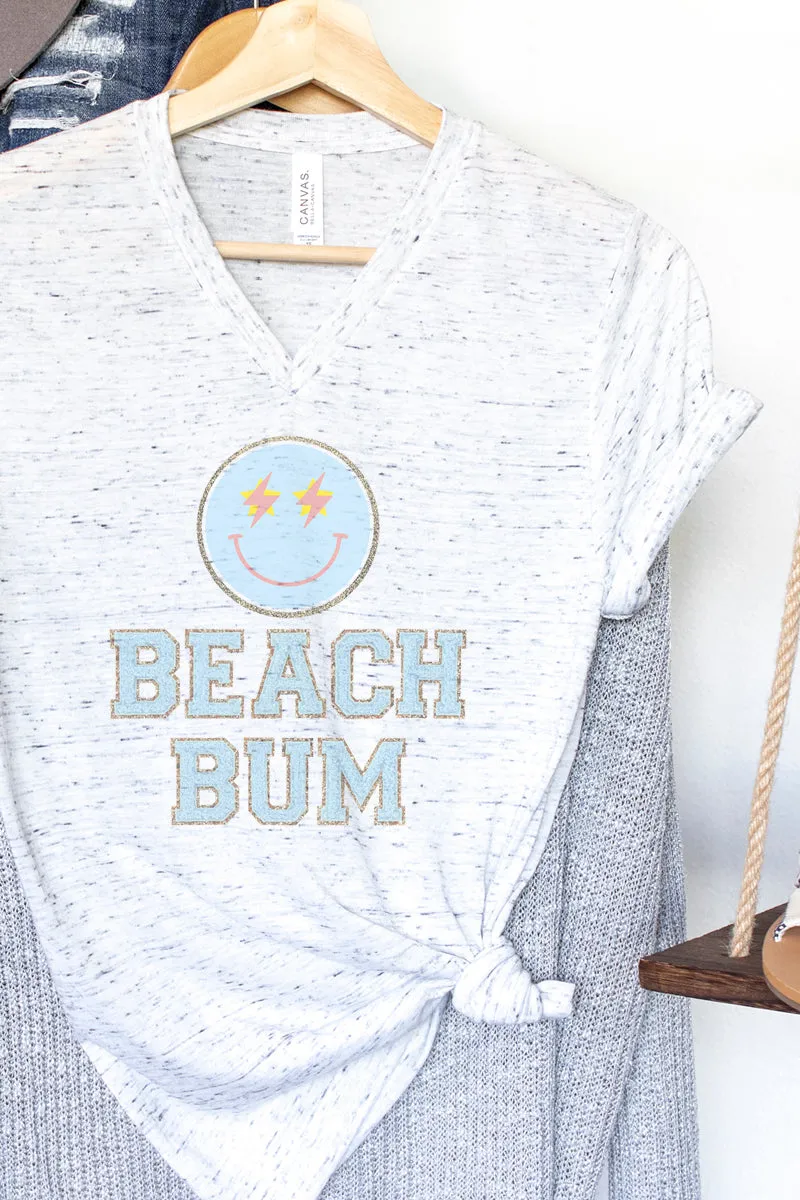 Beach Bum Happy Face Unisex V-Neck Tee
