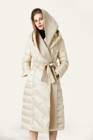 BerryBetty - Ivory Button Quilted Puffer Jacket with Faux Fur Hood