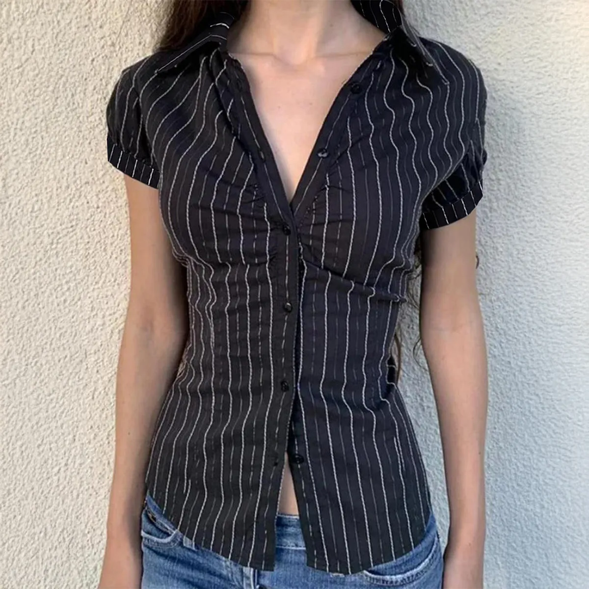Black Fitted Half Sleeve Shirt