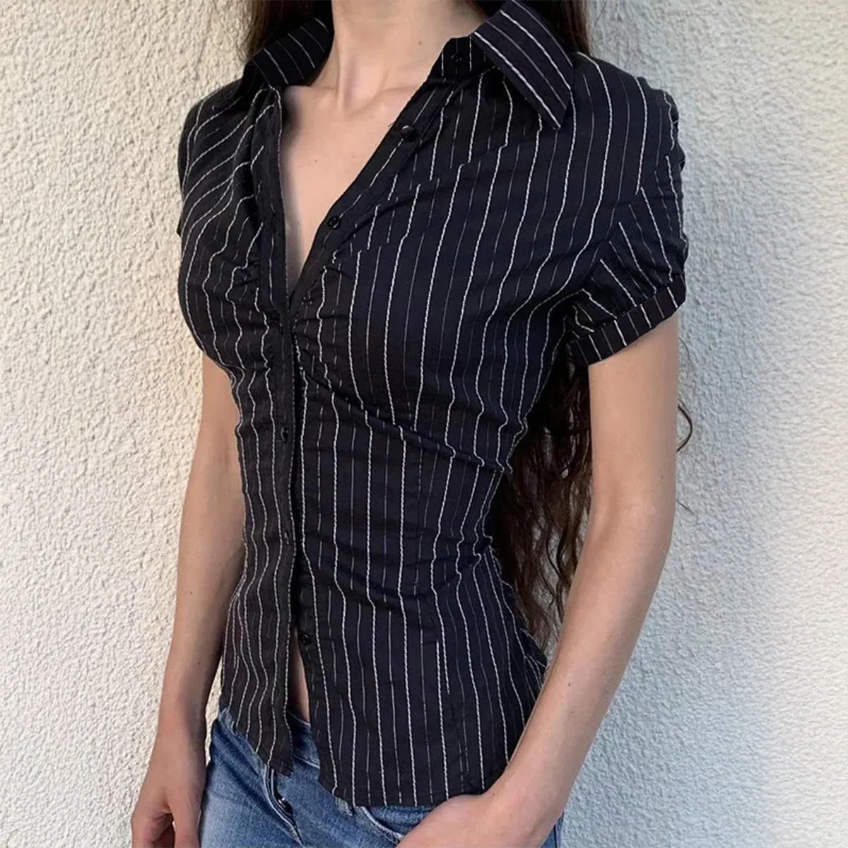 Black Fitted Half Sleeve Shirt