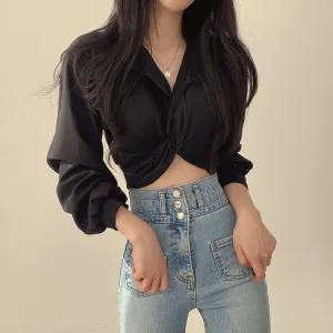 Black Front Knotted Shirt