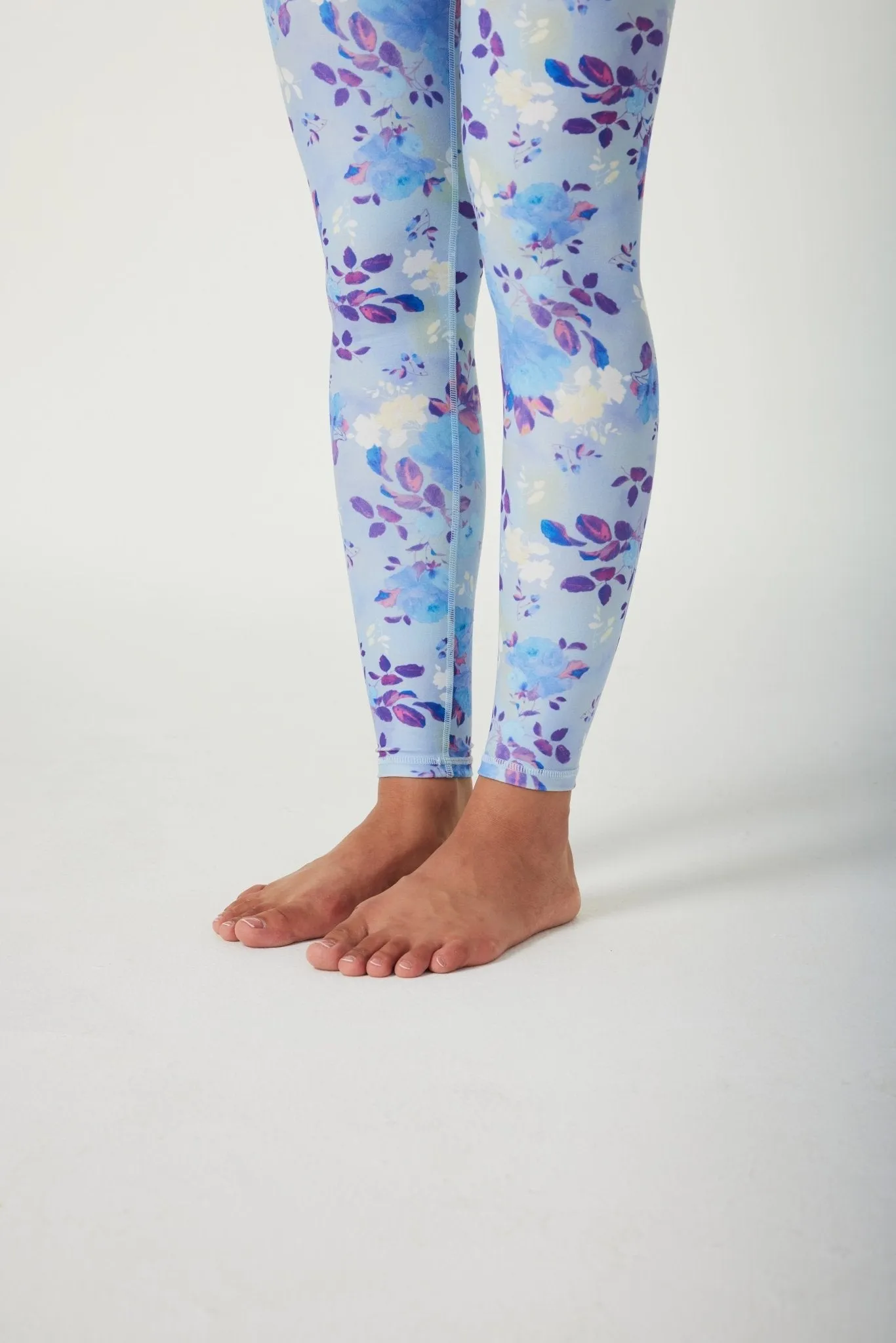 Blue Blossom High-Waisted Workout Leggings – Women's Full-Length Yoga Pants with Soft Floral Print