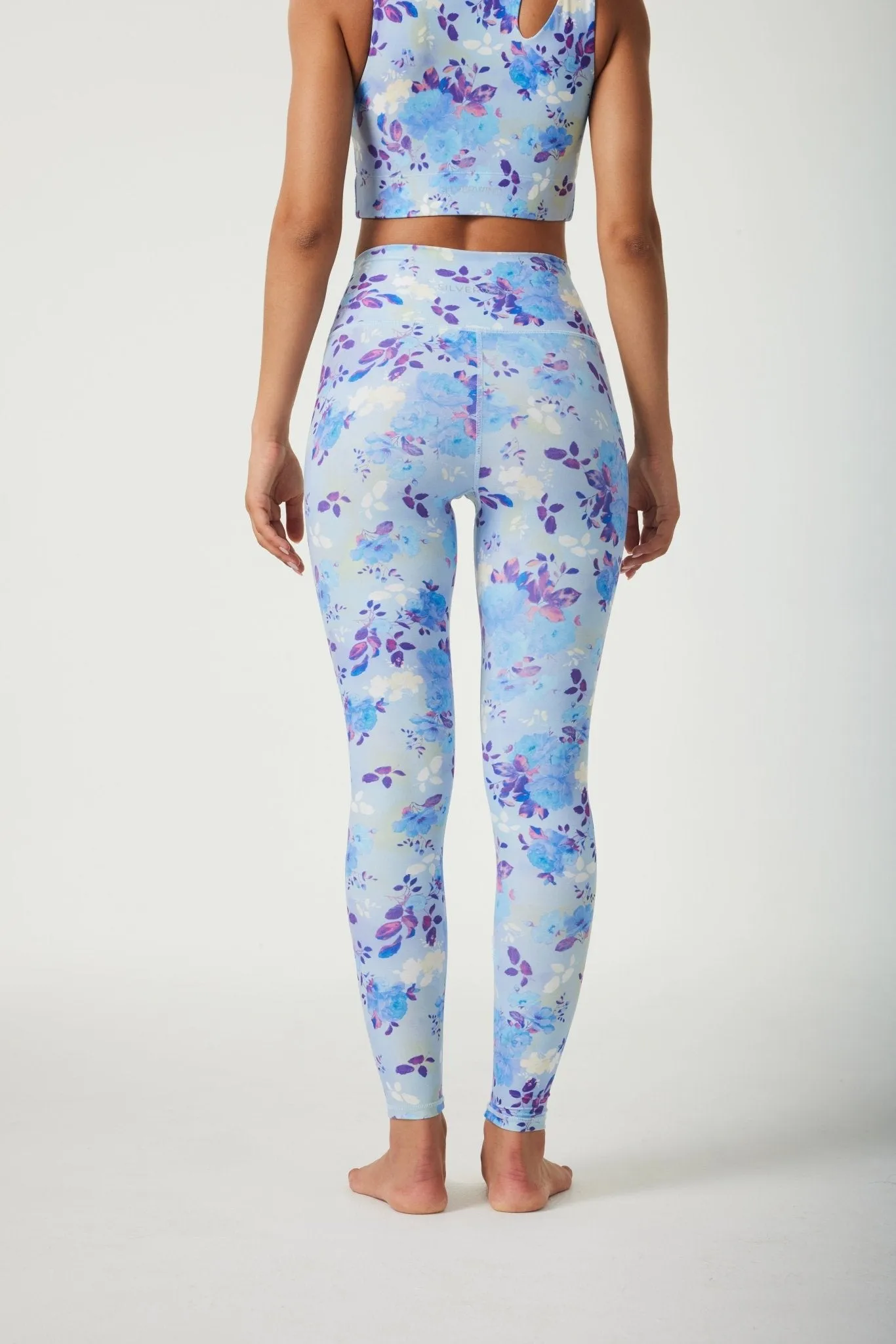 Blue Blossom High-Waisted Workout Leggings – Women's Full-Length Yoga Pants with Soft Floral Print