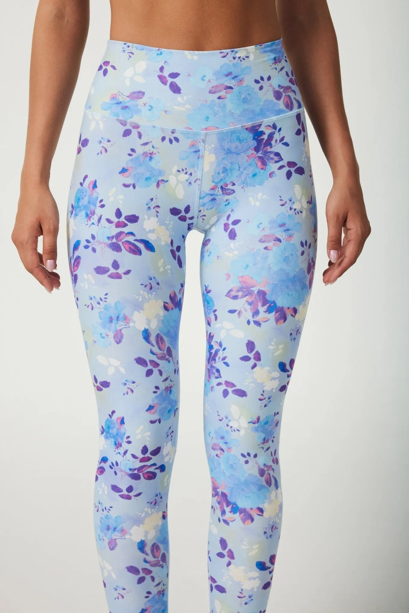 Blue Blossom High-Waisted Workout Leggings – Women's Full-Length Yoga Pants with Soft Floral Print