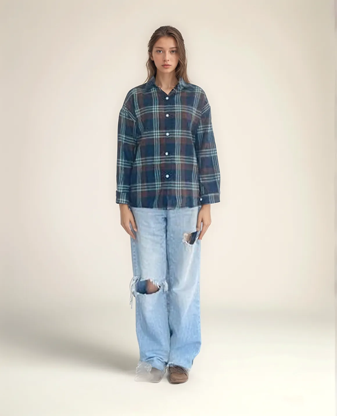 Blue Checkered Long Sleeve Shirt