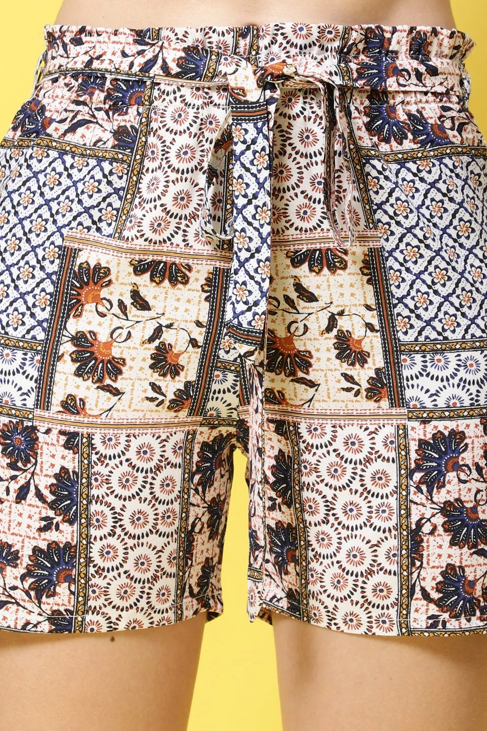 Blue Color Abstract Printed Viscose Rayon Shorts For Women
