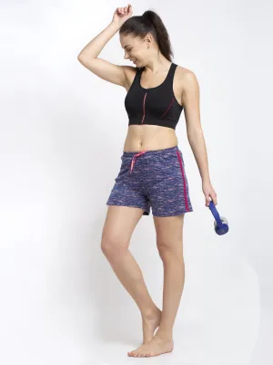 Blue Solid Printed Cotton Shorts