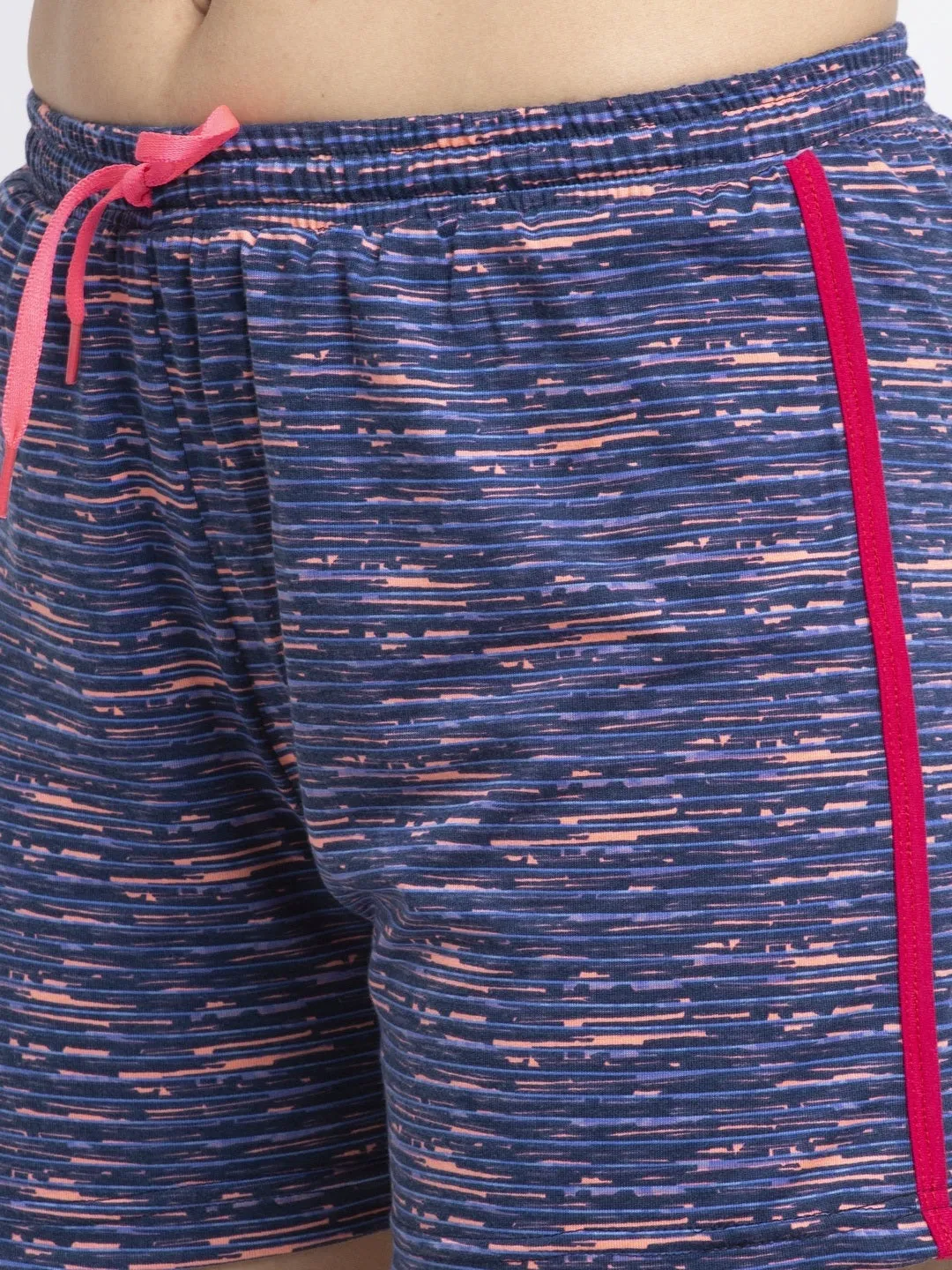 Blue Solid Printed Cotton Shorts