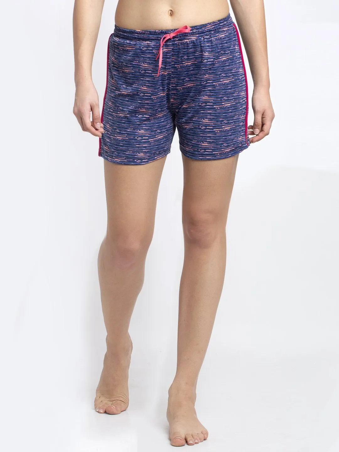 Blue Solid Printed Cotton Shorts