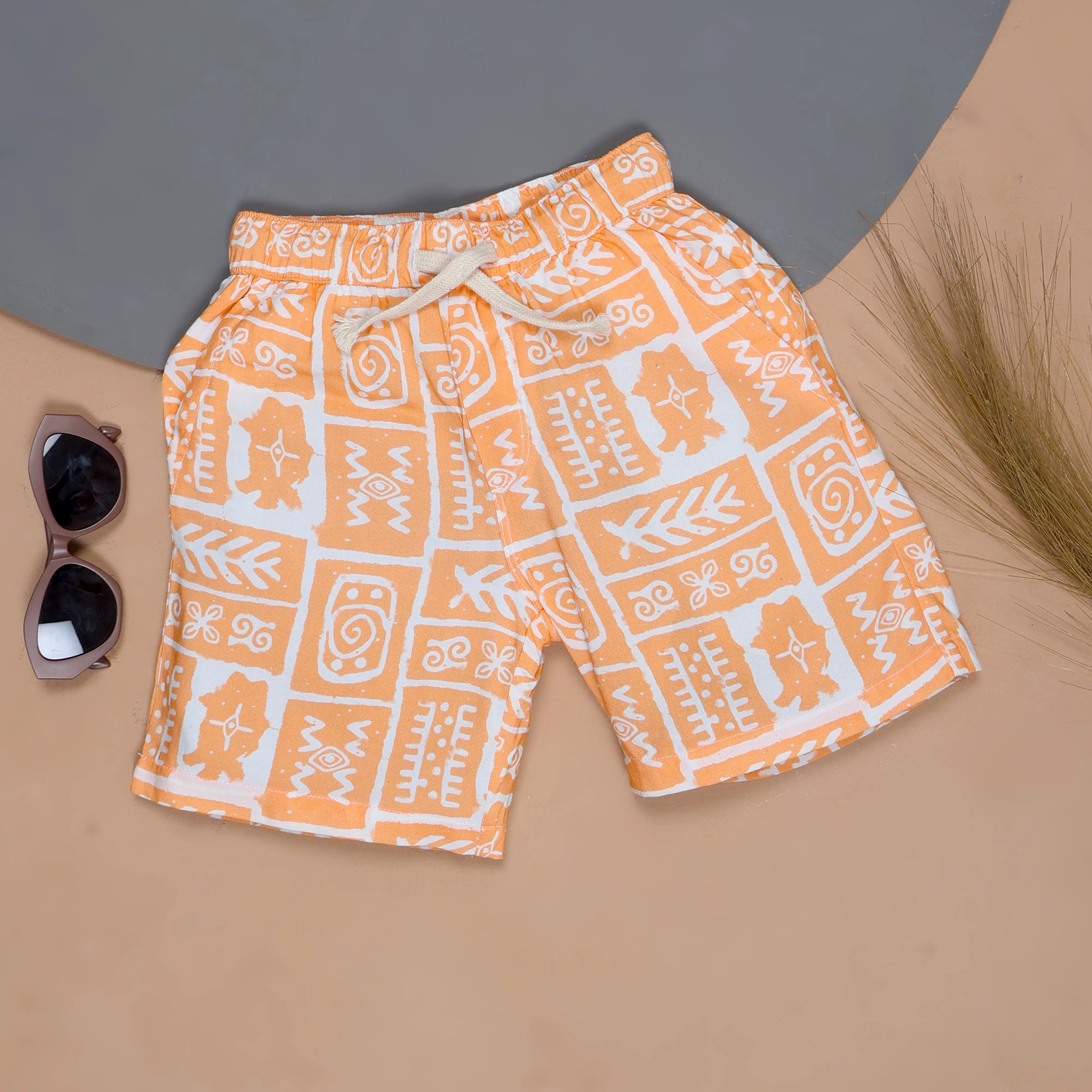 Boys Aztec Printed Short Tangerine