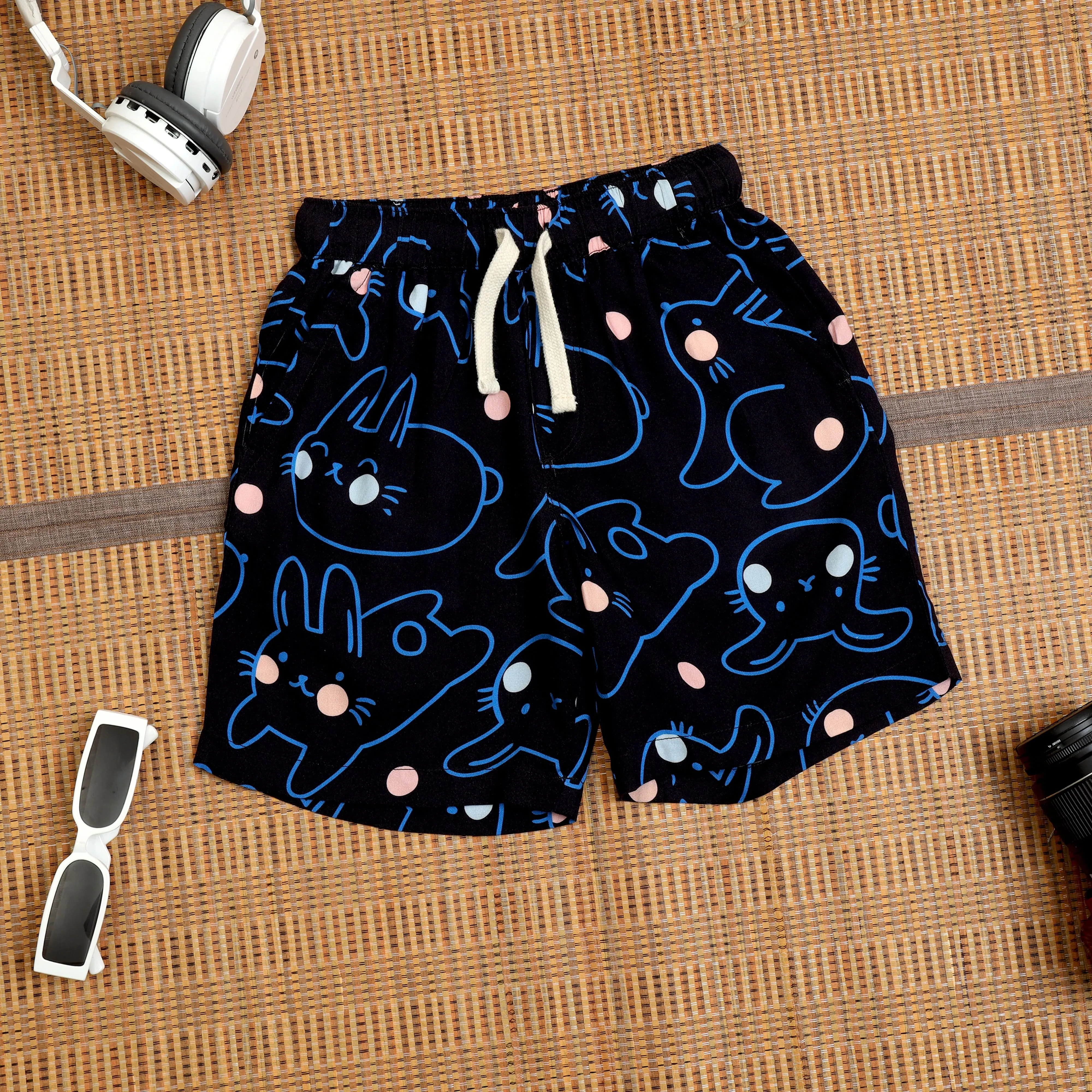 Boys Cat Printed Short Black Blue