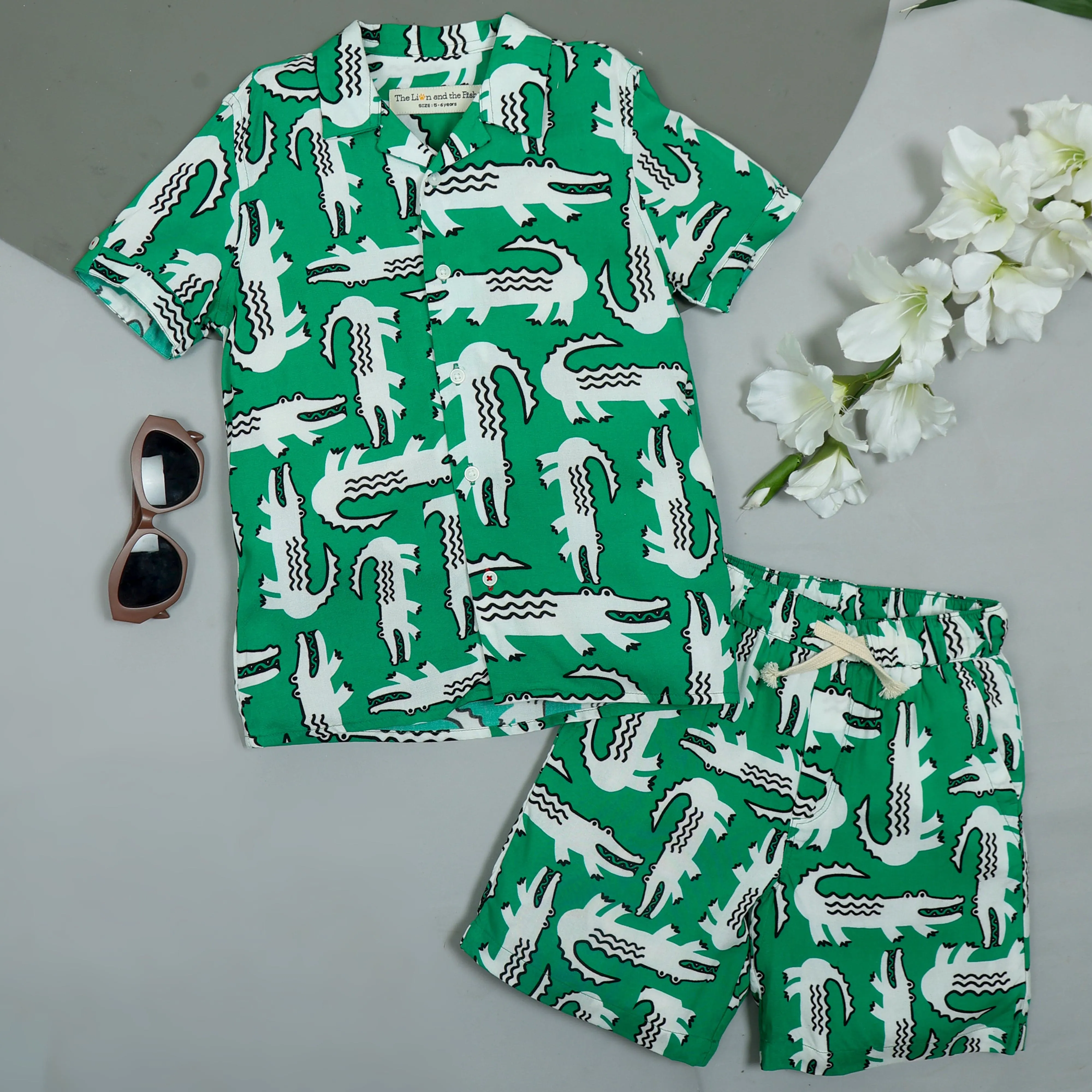 Boys Crocodile Printed Short Bright Green