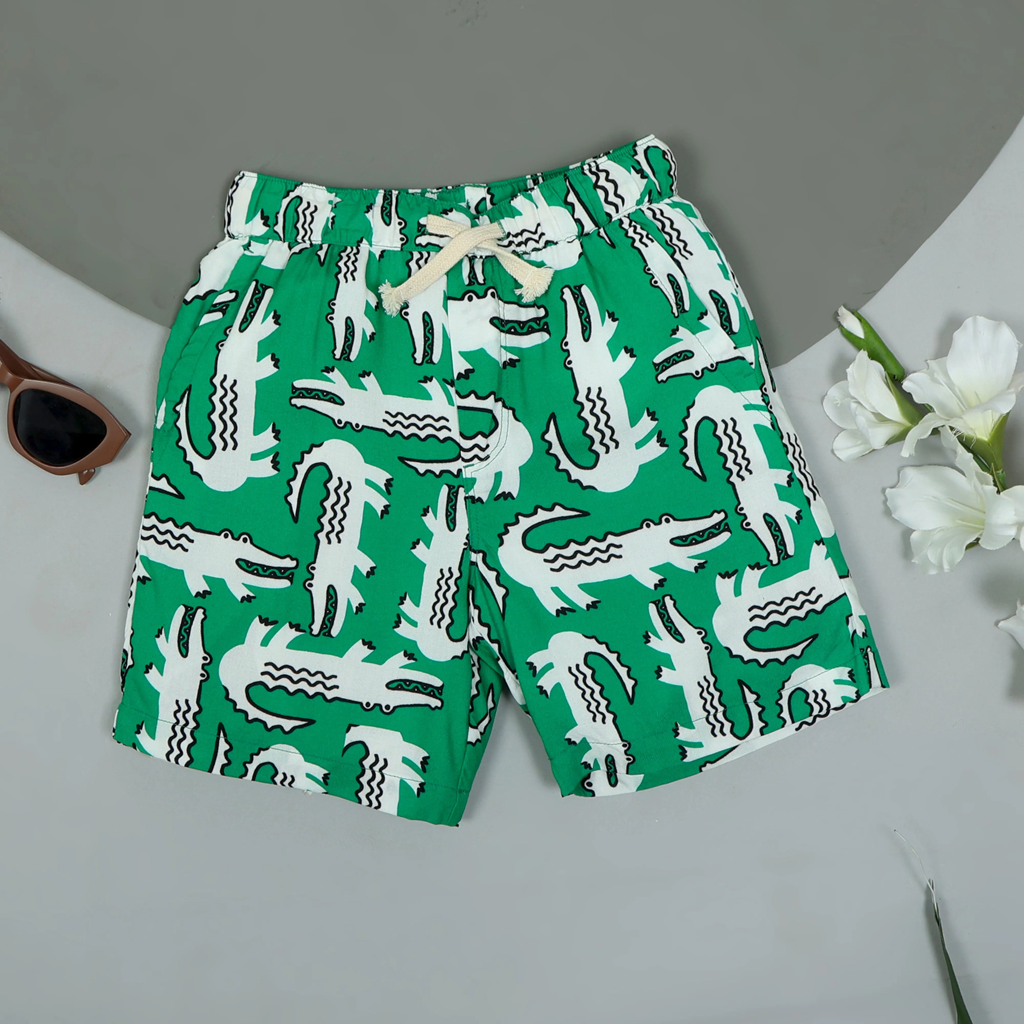 Boys Crocodile Printed Short Bright Green