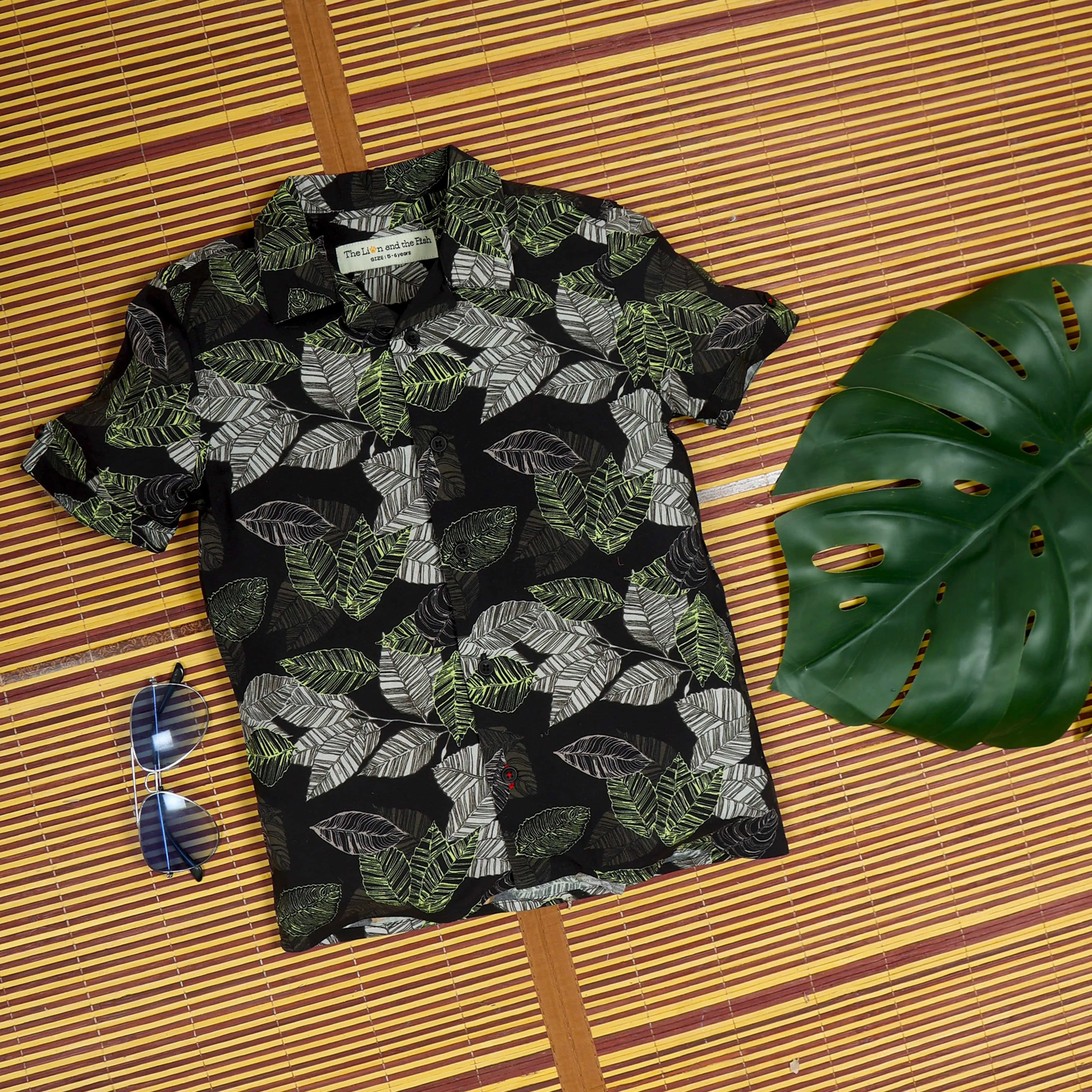 Boys Electric Leaf Printed Short Midnight Yellow