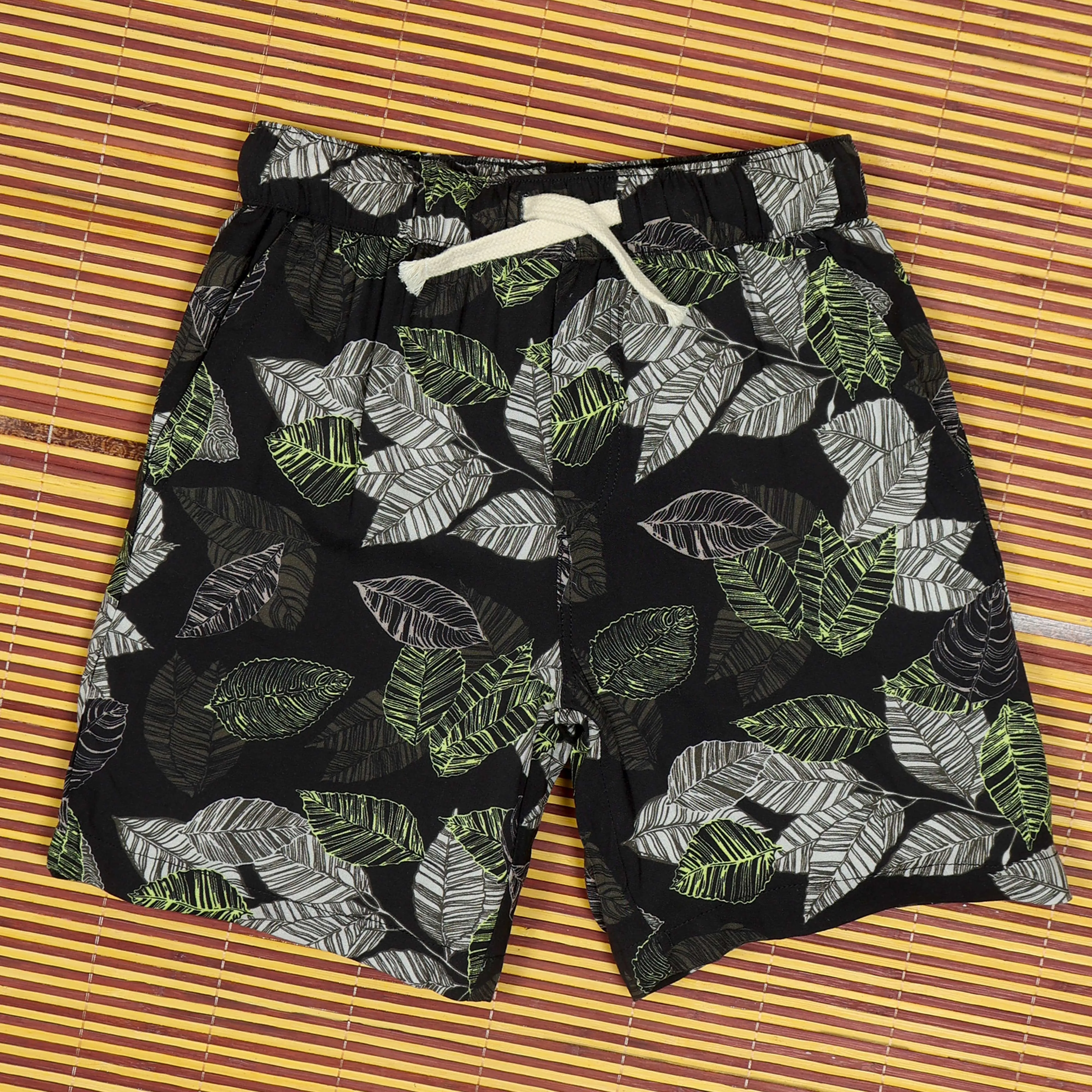 Boys Electric Leaf Printed Short Midnight Yellow