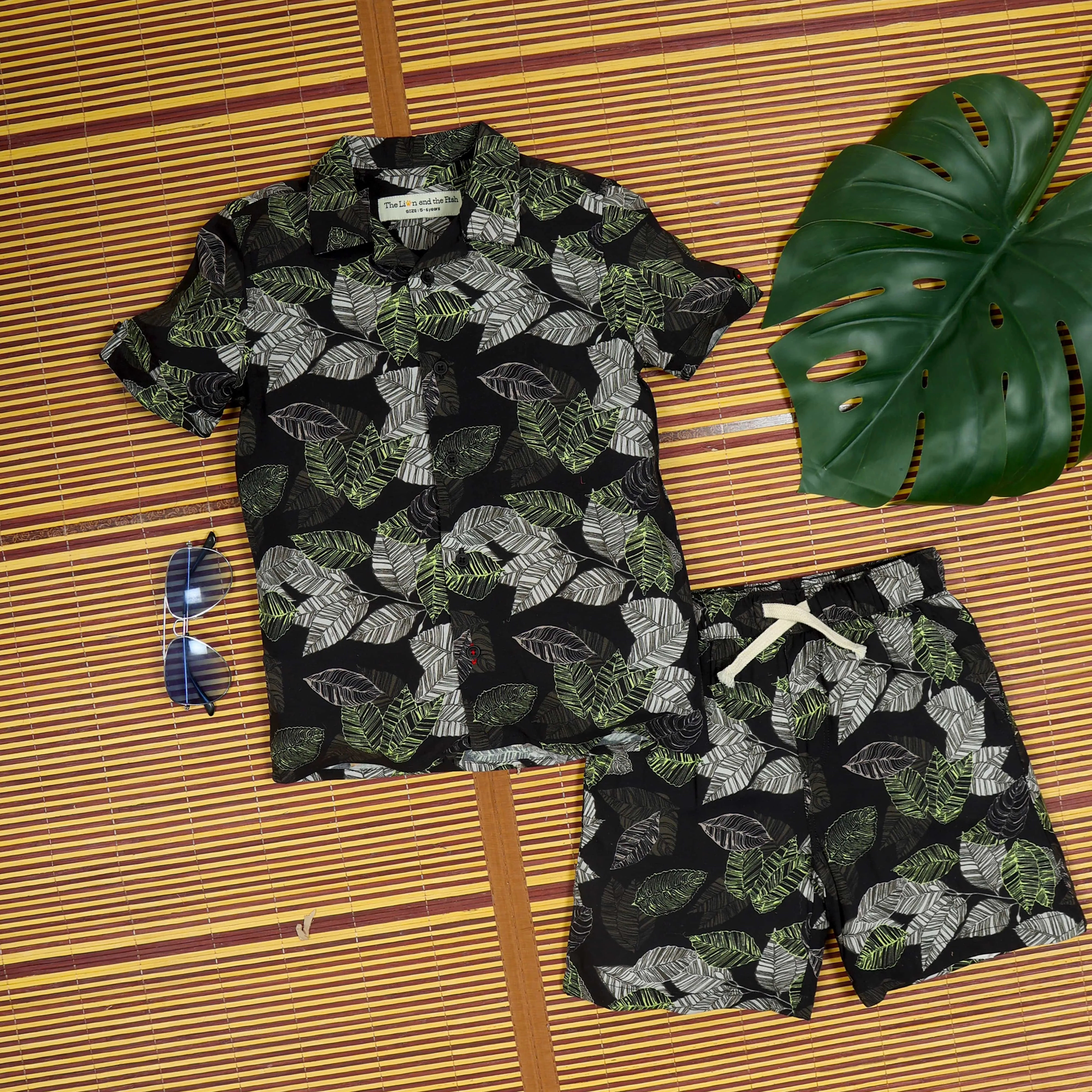 Boys Electric Leaf Printed Short Midnight Yellow