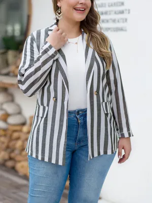British Style Loose Striped Large Size Casual Blazer