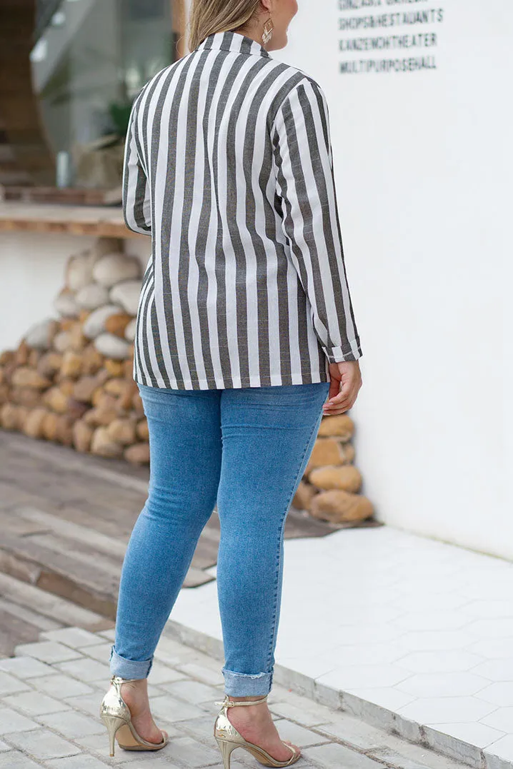 British Style Loose Striped Large Size Casual Blazer
