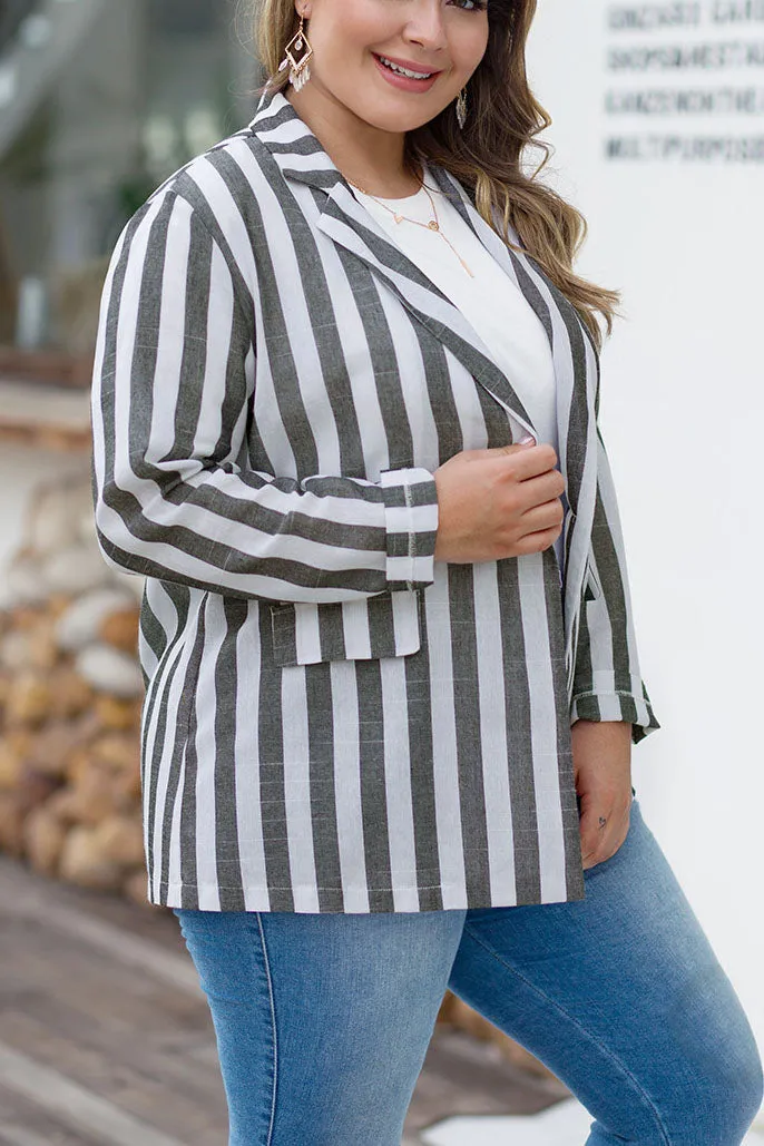 British Style Loose Striped Large Size Casual Blazer