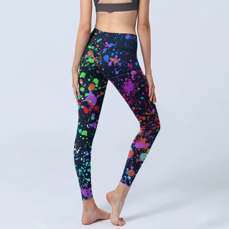 Buddha Stones Black Splash Ink Print Exercise Leggings Women's Yoga Pants